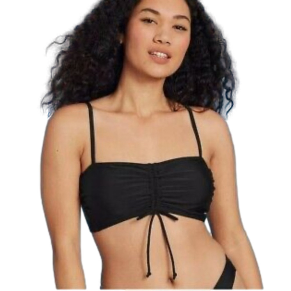 JUNIORS sexy Cinch-Front Bandeau Bikini Top black med (4-6) xhilaration new